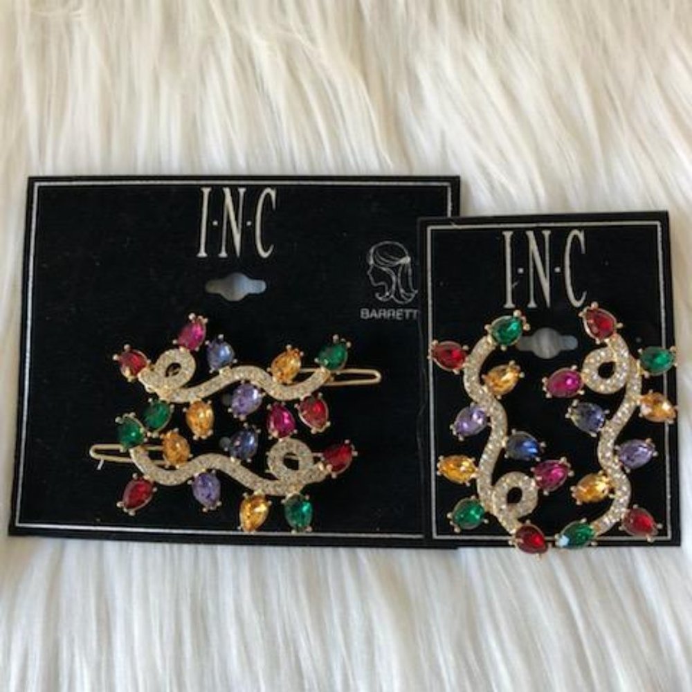 INC Holiday Lights Earrings and Hair Barrette Set
